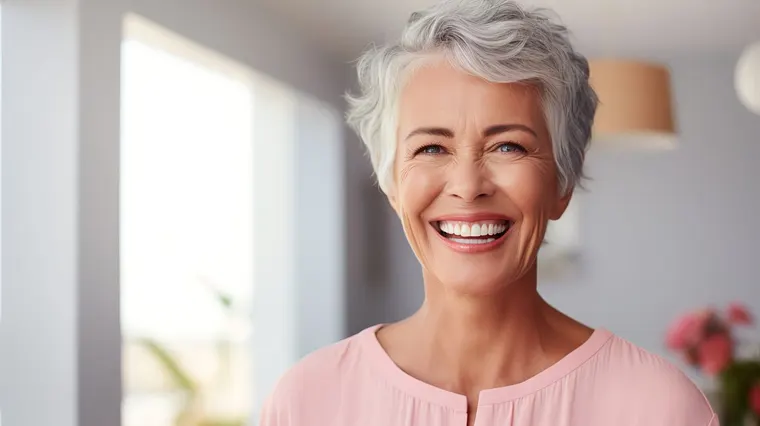 A mature woman with a natural-looking, confident smile, the kind of result well-fitting dentures restore, at Copper Sky Dental in Peoria, AZ