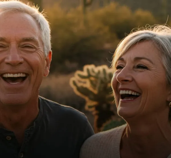 Senior couple smiling confidently after dental care at Copper Sky Dental, serving the West Valley since 1976