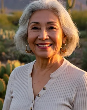 Senior woman with confident smile enjoying Arizona desert sunset